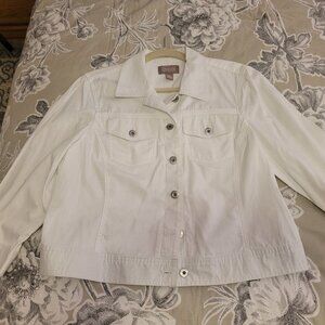 Chico's White 100% Cotton 3/4 Sleeve Jacket Chico's Size 2 = 12